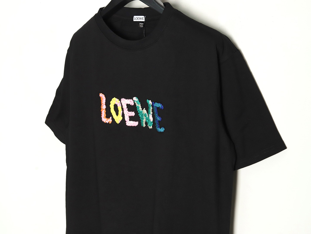 L0ew* rainbow embroidered round neck short sleeve t-shirt
