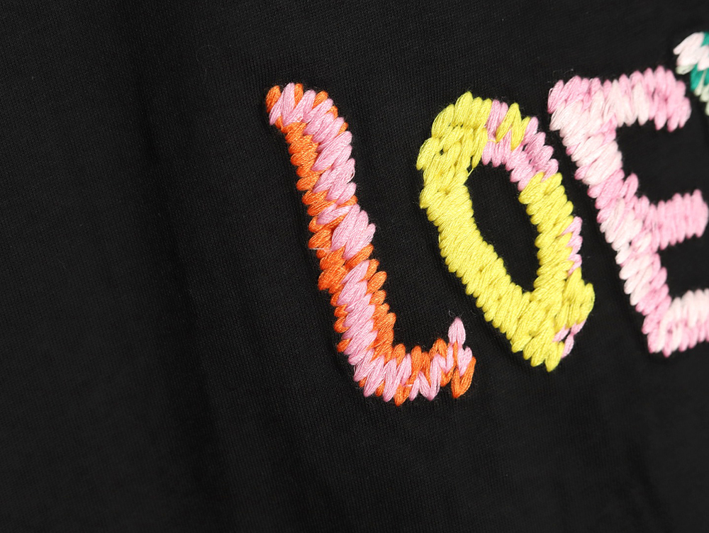 L0ew* rainbow embroidered round neck short sleeve t-shirt