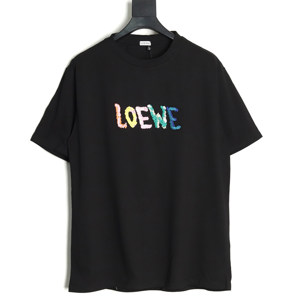 L0ew* rainbow embroidered round neck short sleeve t-shirt