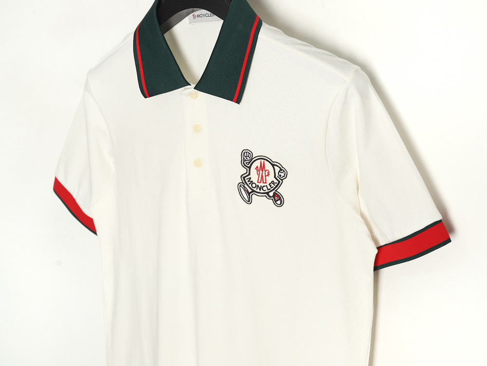 Moncler Running Man Embroidered Badge Short Sleeve Polo Shirt