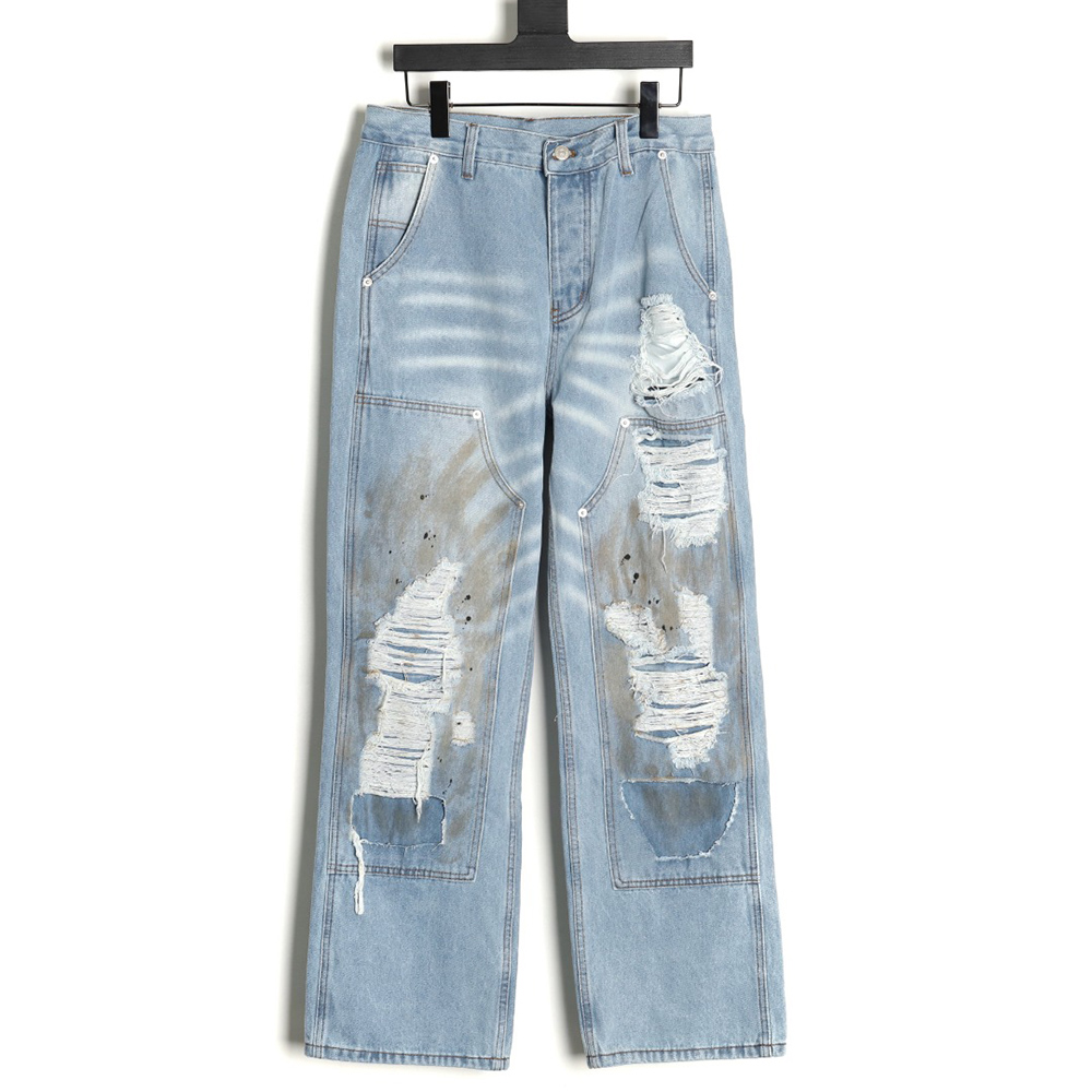 ma*s*n Ma*i*la distressed graffiti denim trousers