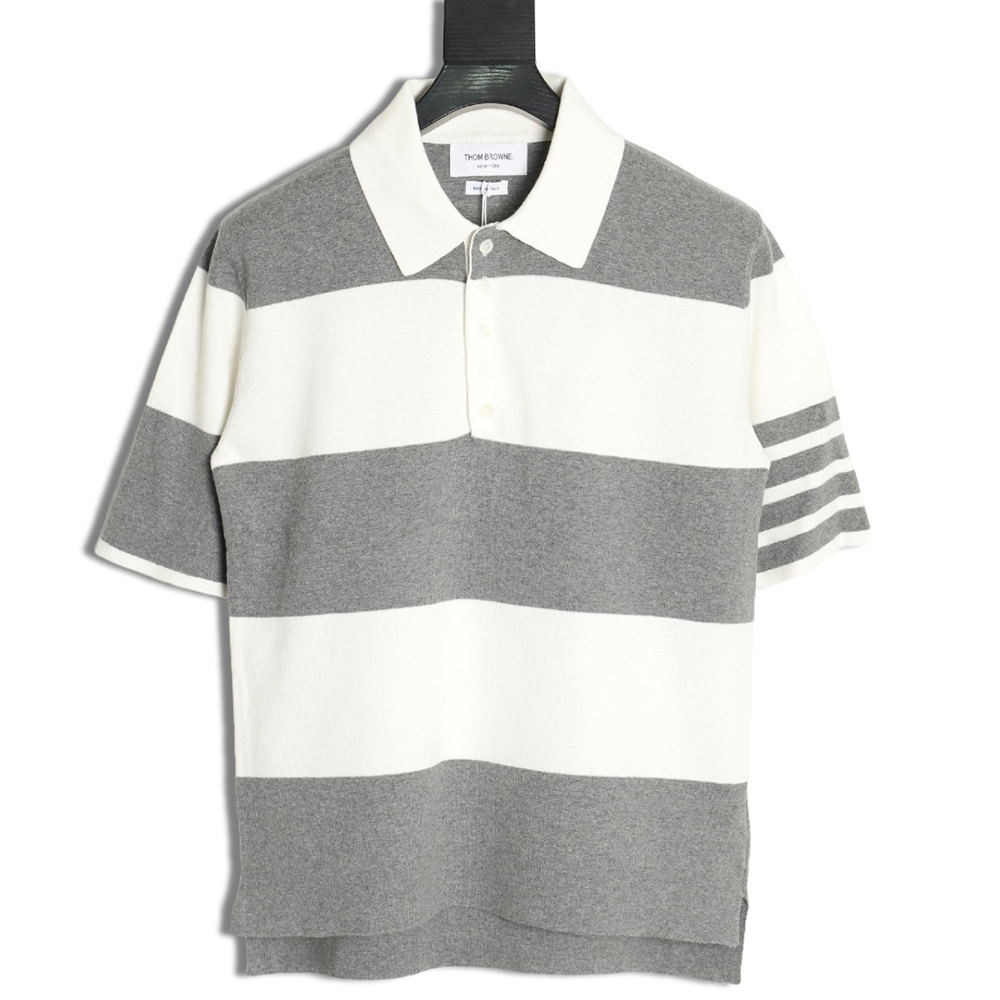Thom Browne Striped Knit Polo Short Sleeve T-Shirt
