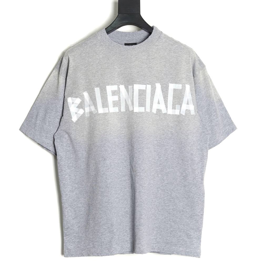 Ba*len*cia*ga grey masking tape short sleeve t-shirt