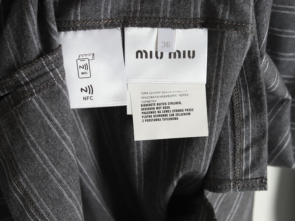 Miu Miu Grey Stripe Logo Long Sleeve Polo Shirt