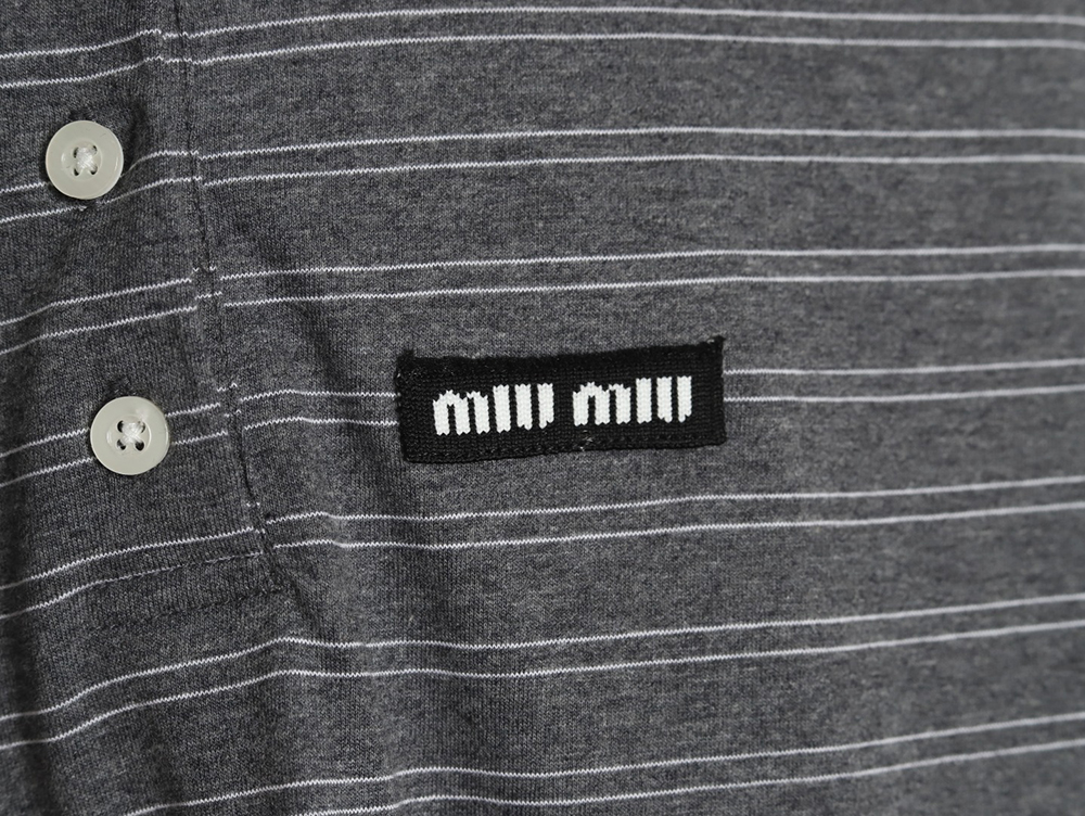 Miu Miu Grey Stripe Logo Long Sleeve Polo Shirt