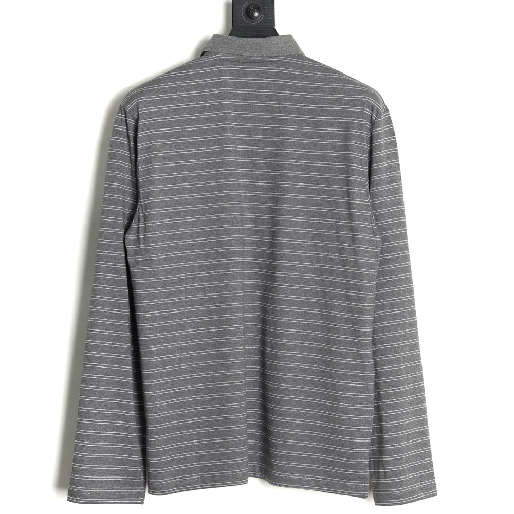 Miu Miu Grey Stripe Logo Long Sleeve Polo Shirt