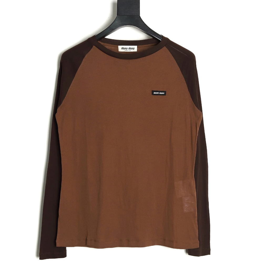 Miu Miu raglan sleeve contrast patchwork long sleeve T-shirt