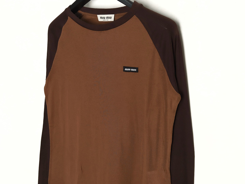 Miu Miu raglan sleeve contrast patchwork long sleeve T-shirt