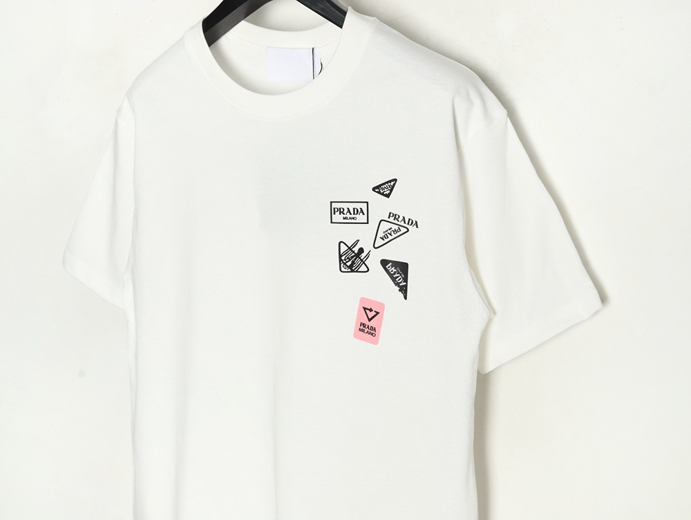 Pra*a multi-logo printed short-sleeved t-shirt