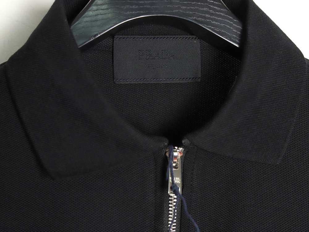 Pra*a red stripe triangle half zip short sleeve polo shirt