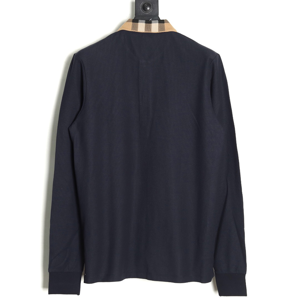 B**rry check lapel long sleeve polo shirt navy
