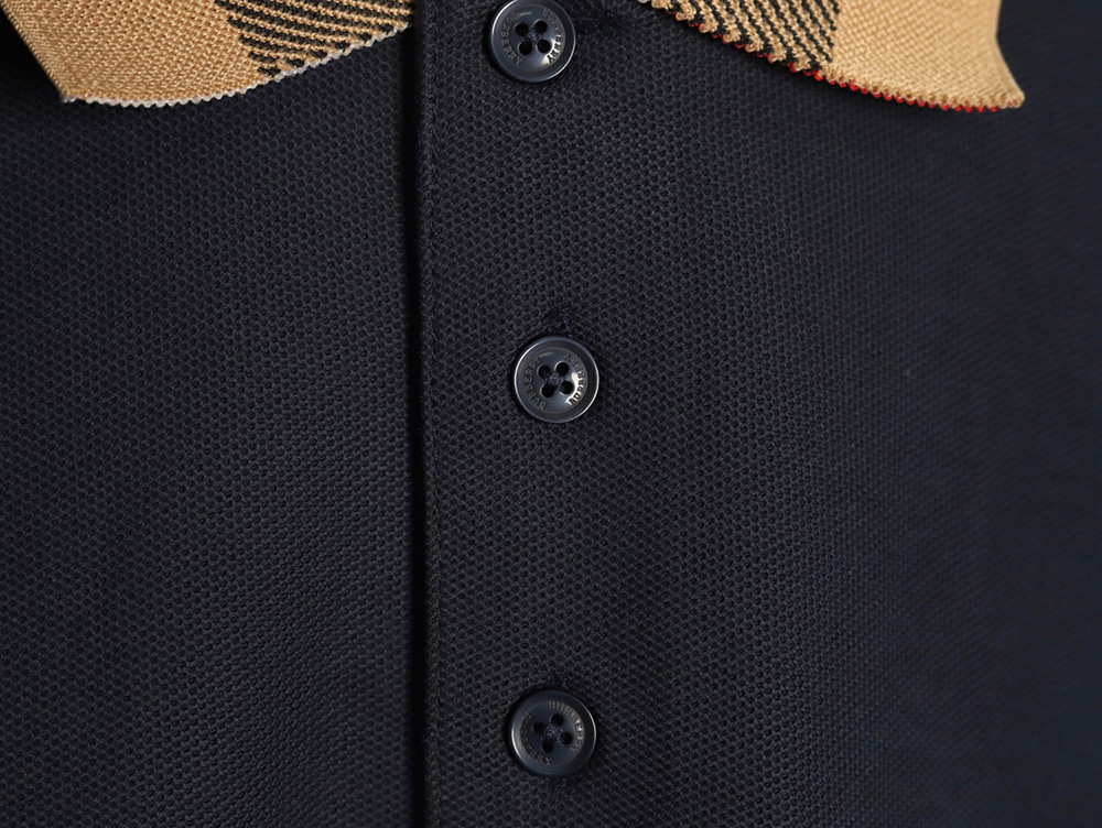 B**rry check lapel long sleeve polo shirt navy