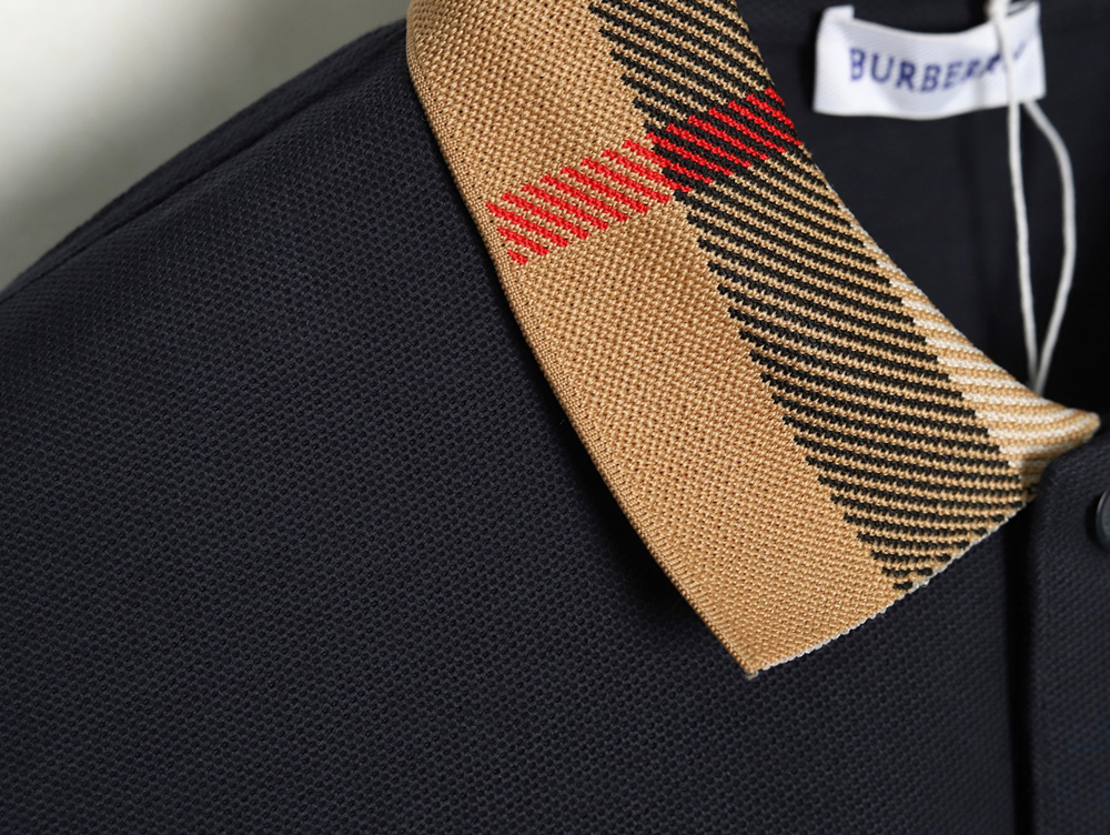 B**rry check lapel long sleeve polo shirt navy