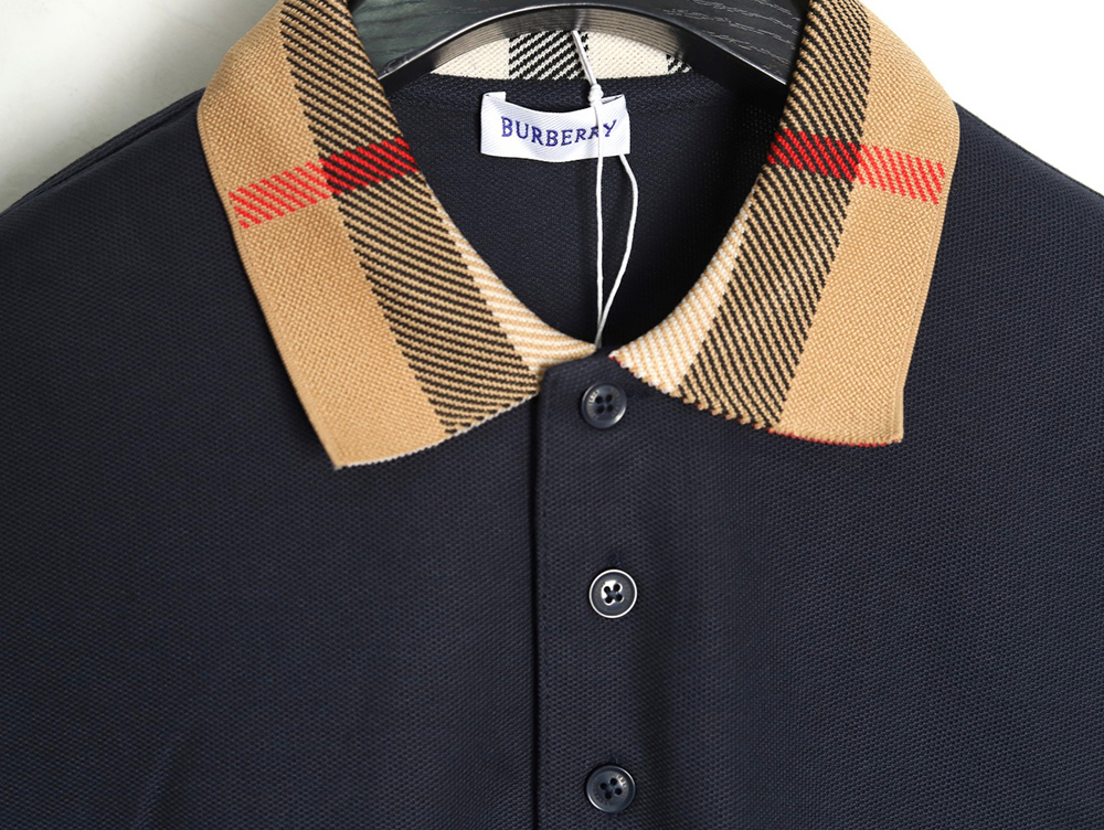 B**rry check lapel long sleeve polo shirt navy
