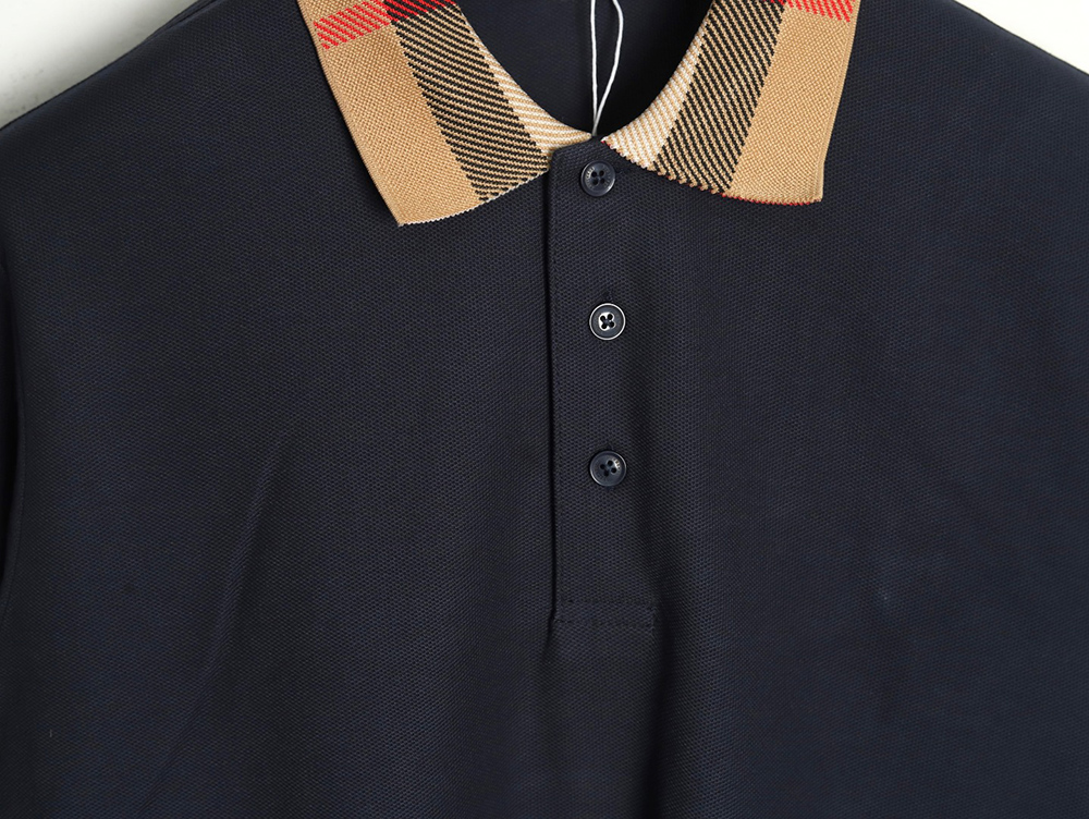 B**rry check lapel long sleeve polo shirt navy