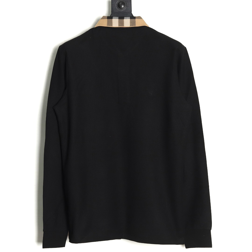 B**rry check lapel long sleeve polo shirt black