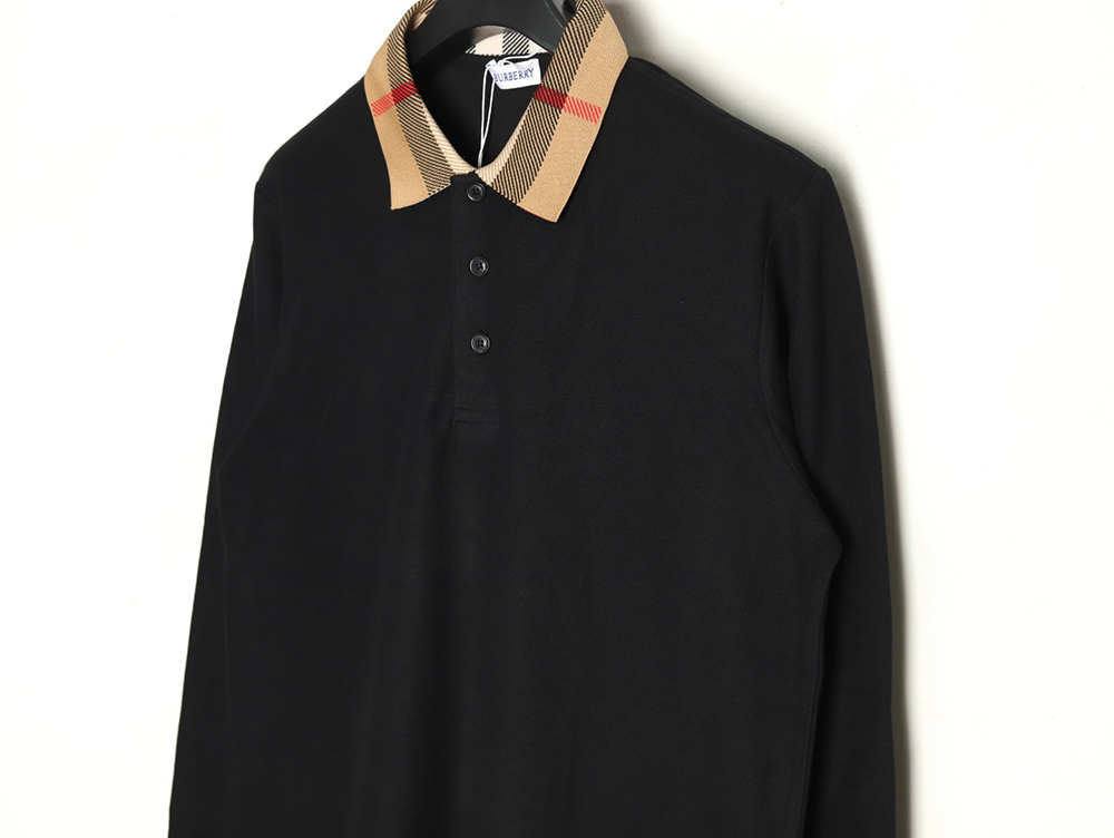 B**rry check lapel long sleeve polo shirt black