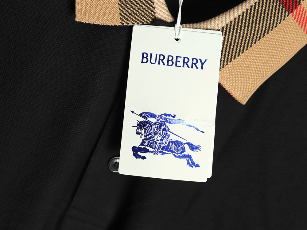 B**rry check lapel long sleeve polo shirt black