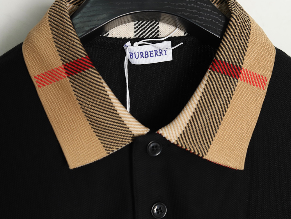 B**rry check lapel long sleeve polo shirt black