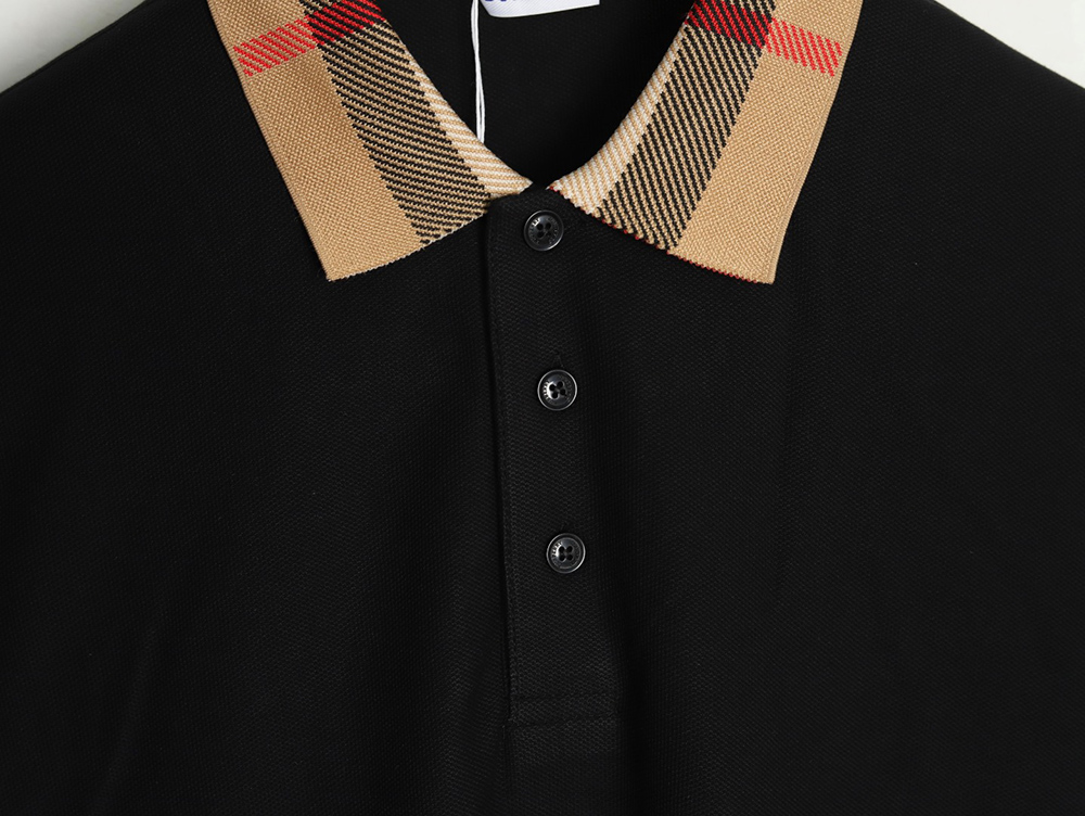 B**rry check lapel long sleeve polo shirt black