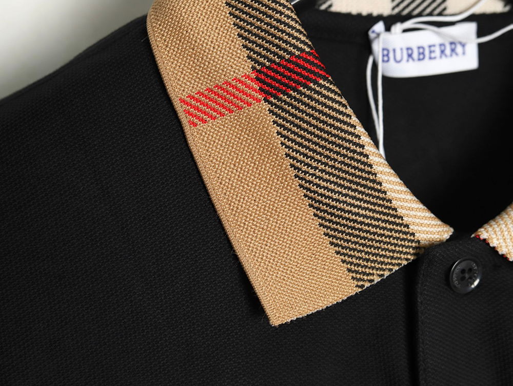 B**rry check lapel long sleeve polo shirt black