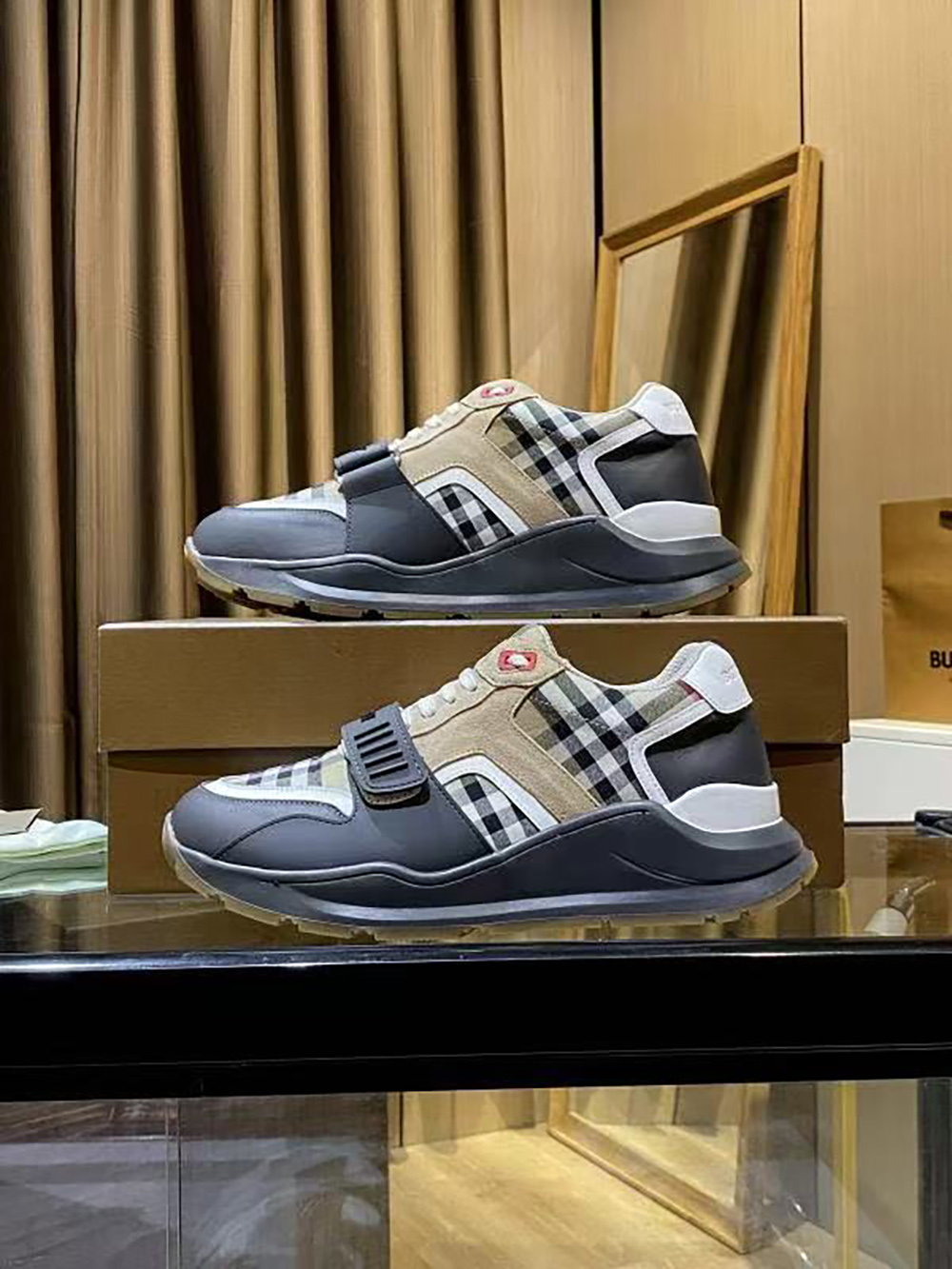 B**rry ramsey vintage check suede leather sneakers