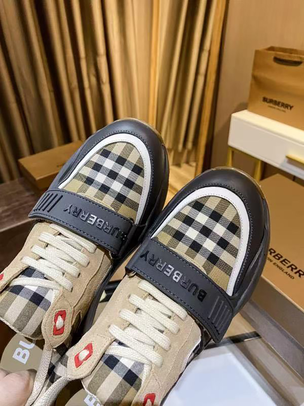 B**rry ramsey vintage check suede leather sneakers