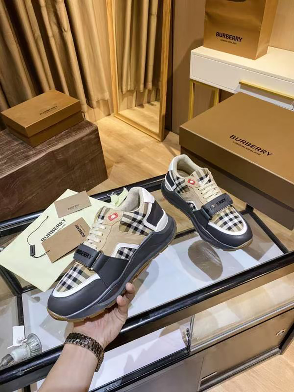 B**rry ramsey vintage check suede leather sneakers