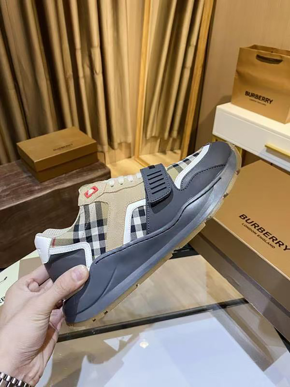 B**rry ramsey vintage check suede leather sneakers