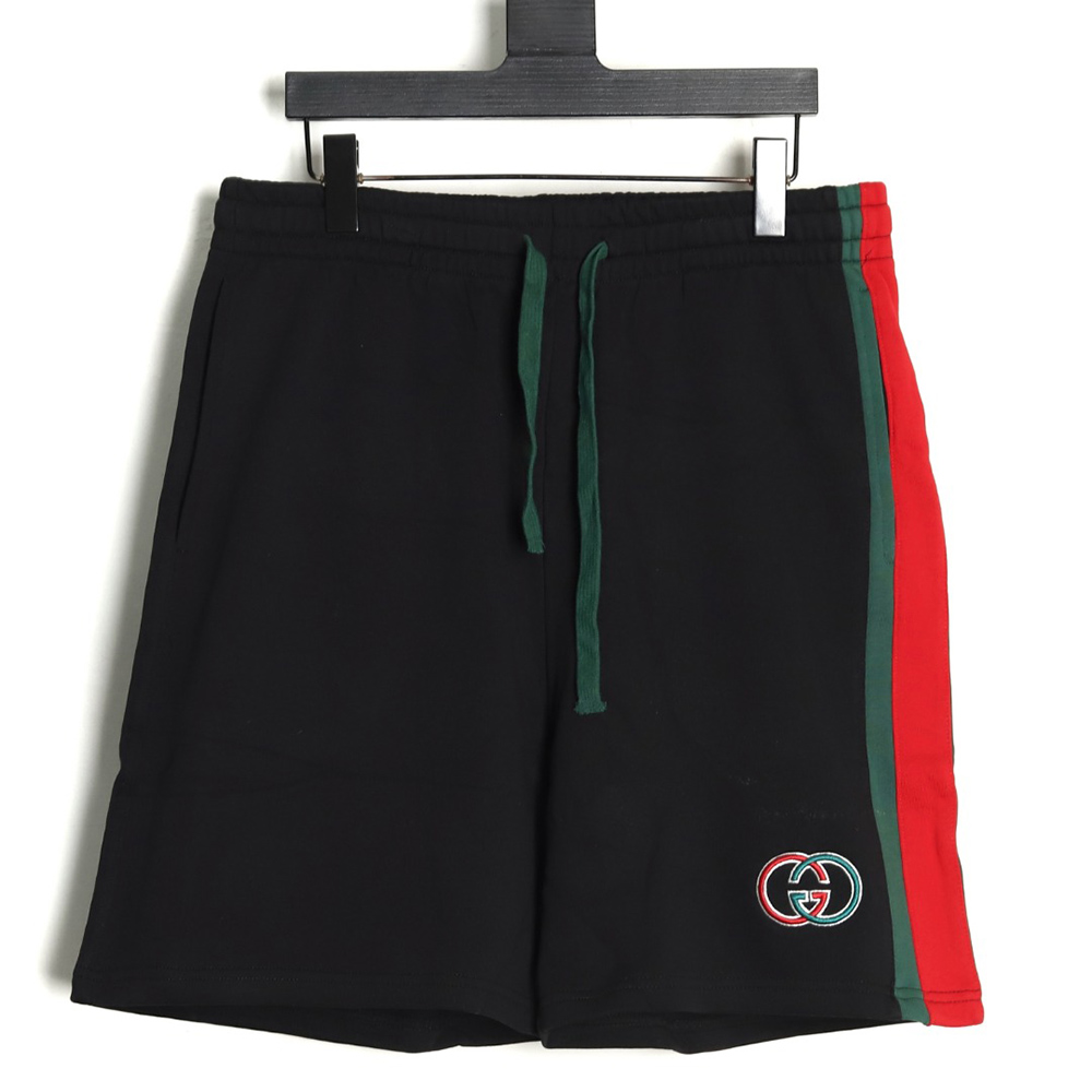 G*u*i side webbing double g embroidered lettering shorts