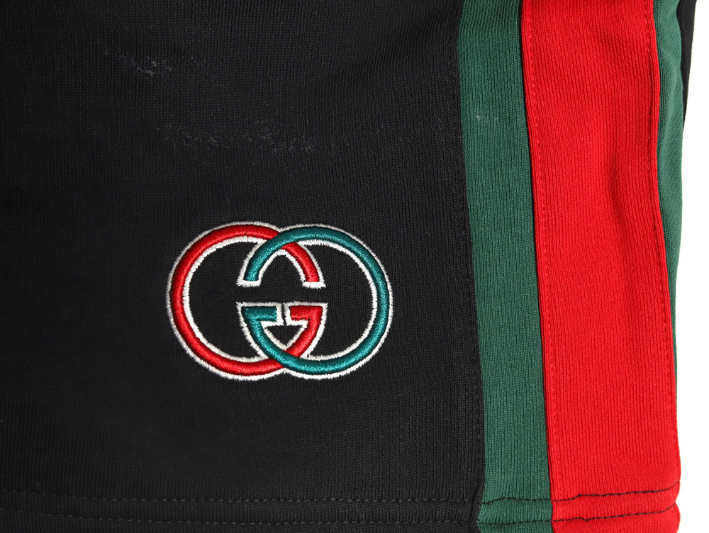 G*u*i side webbing double g embroidered lettering shorts