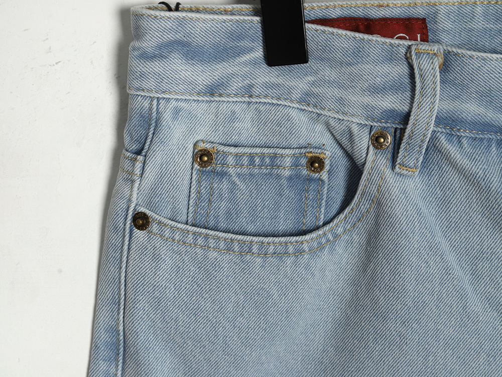 G*u*i double g print washed blue denim shorts