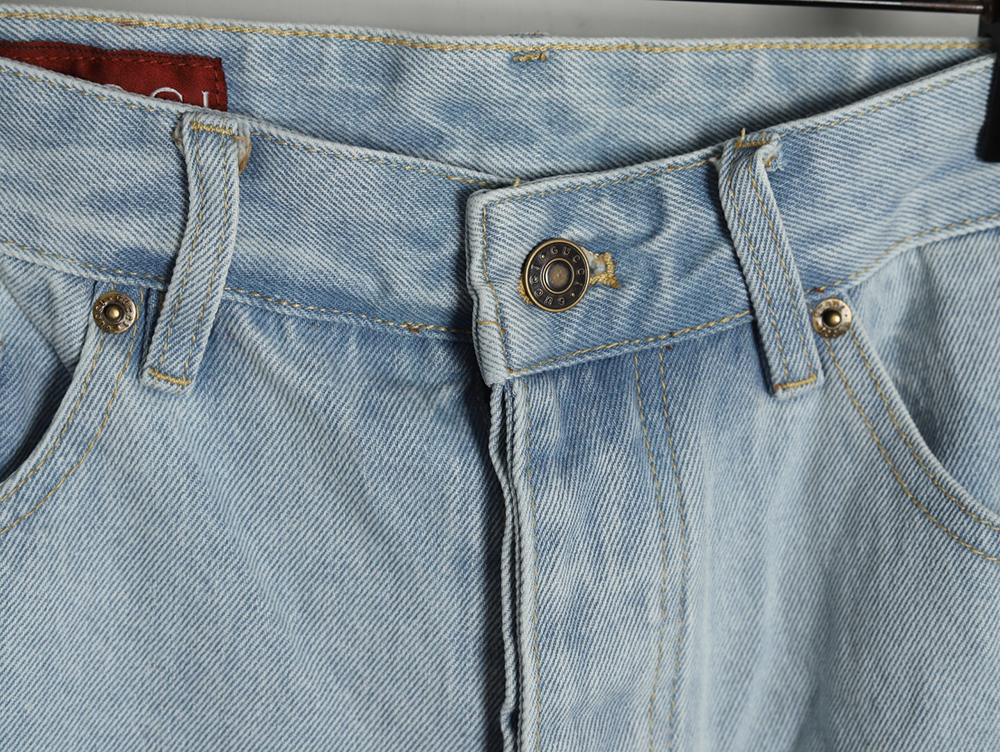 G*u*i double g print washed blue denim shorts