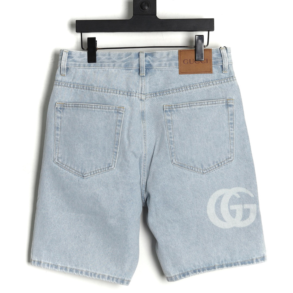 G*u*i double g print washed blue denim shorts
