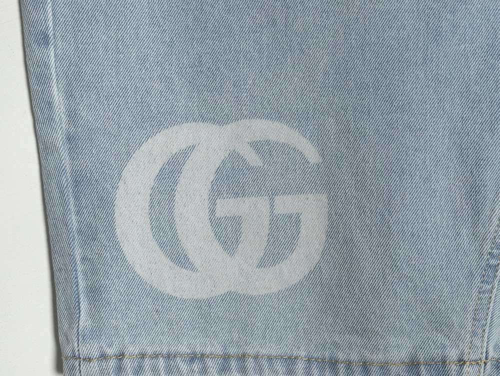 G*u*i double g print washed blue denim shorts