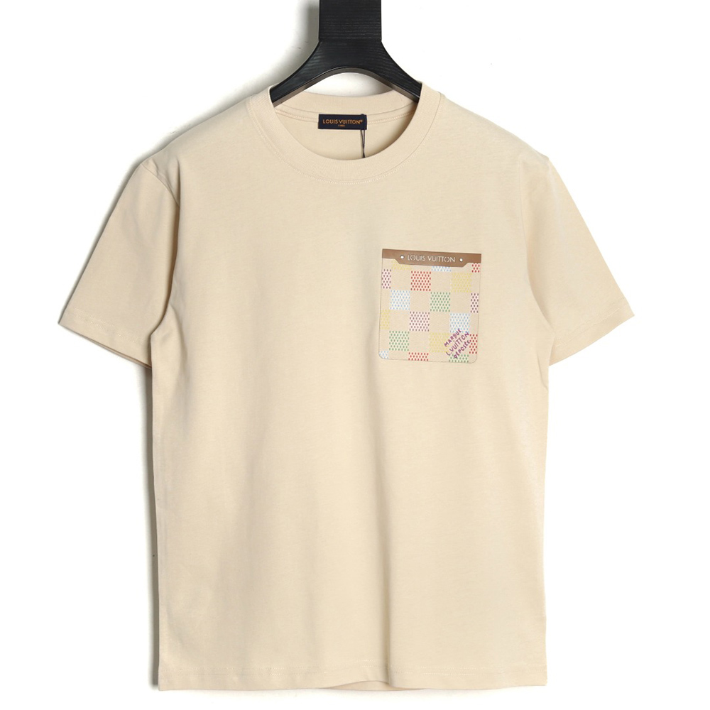 l0*is V*t0n checkerboard leather patches pocket short sleeves