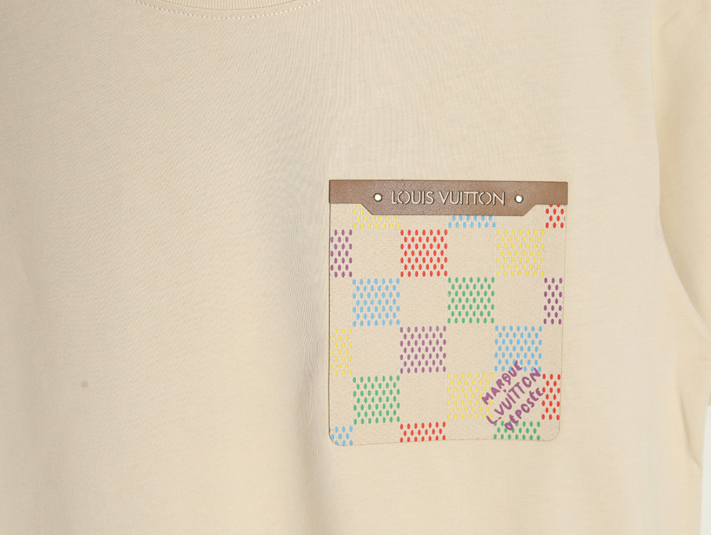l0*is V*t0n checkerboard leather patches pocket short sleeves
