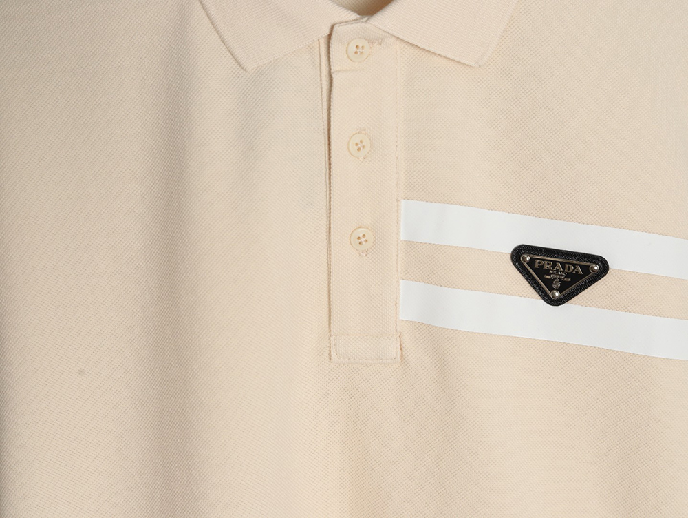Pra*a chest triangle logo double bars short sleeve polo shirt