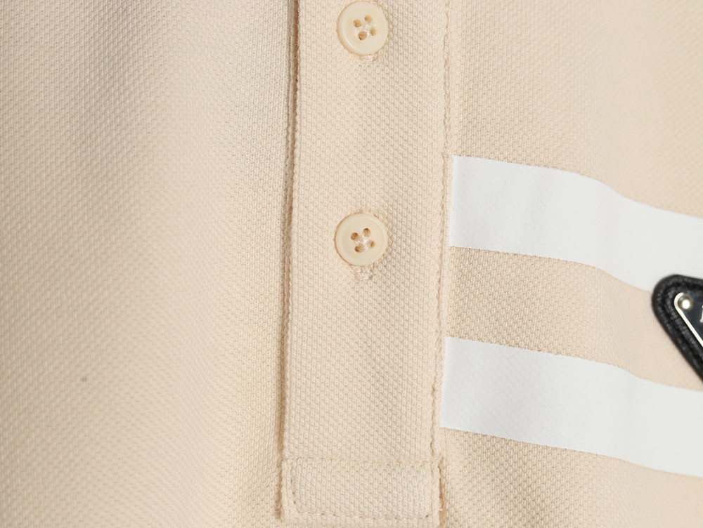 Pra*a chest triangle logo double bars short sleeve polo shirt