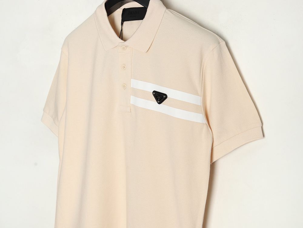 Pra*a chest triangle logo double bars short sleeve polo shirt