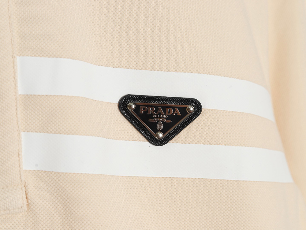 Pra*a chest triangle logo double bars short sleeve polo shirt