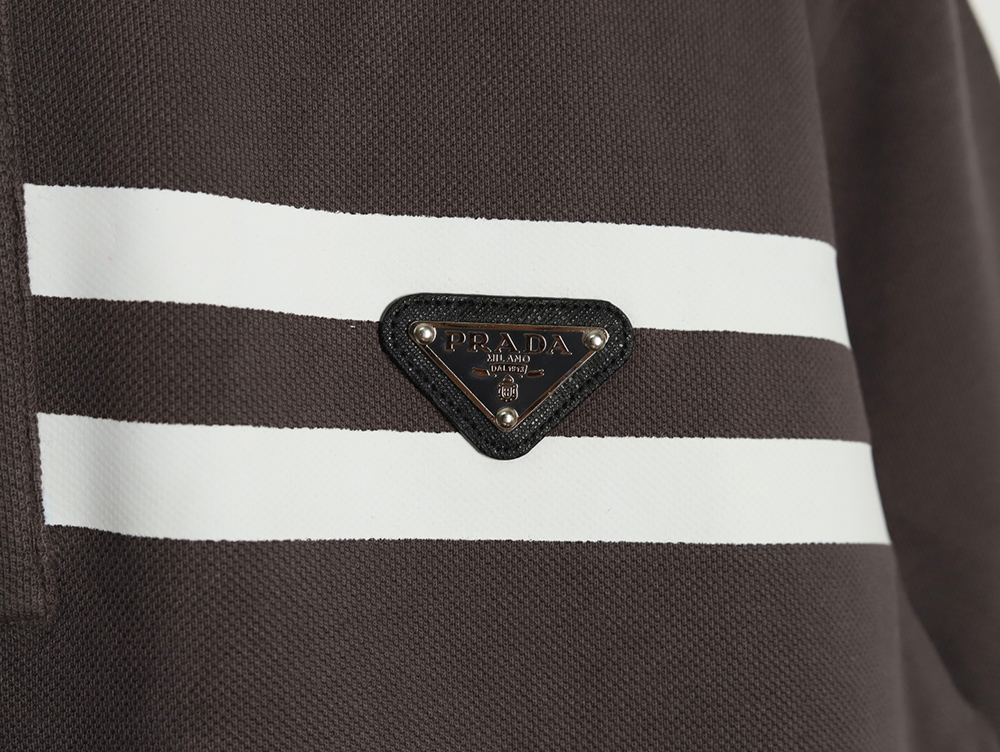 Pra*a chest triangle logo double bars short sleeve polo shirt tsk1