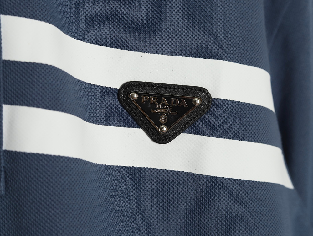 Pra*a chest triangle logo double bars short sleeve polo shirt tsk2