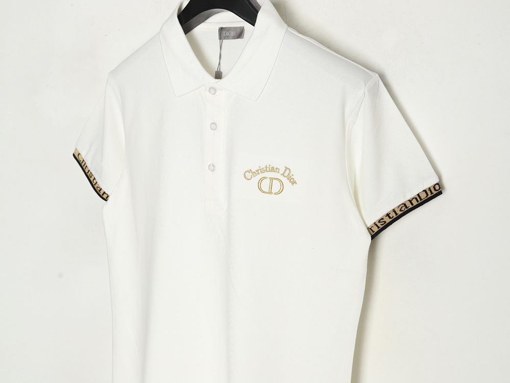 D*or cd gold embroidered letters polo short sleeve