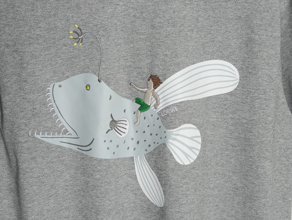L0ew* whale print embroidered short sleeve