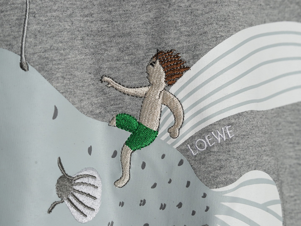 L0ew* whale print embroidered short sleeve