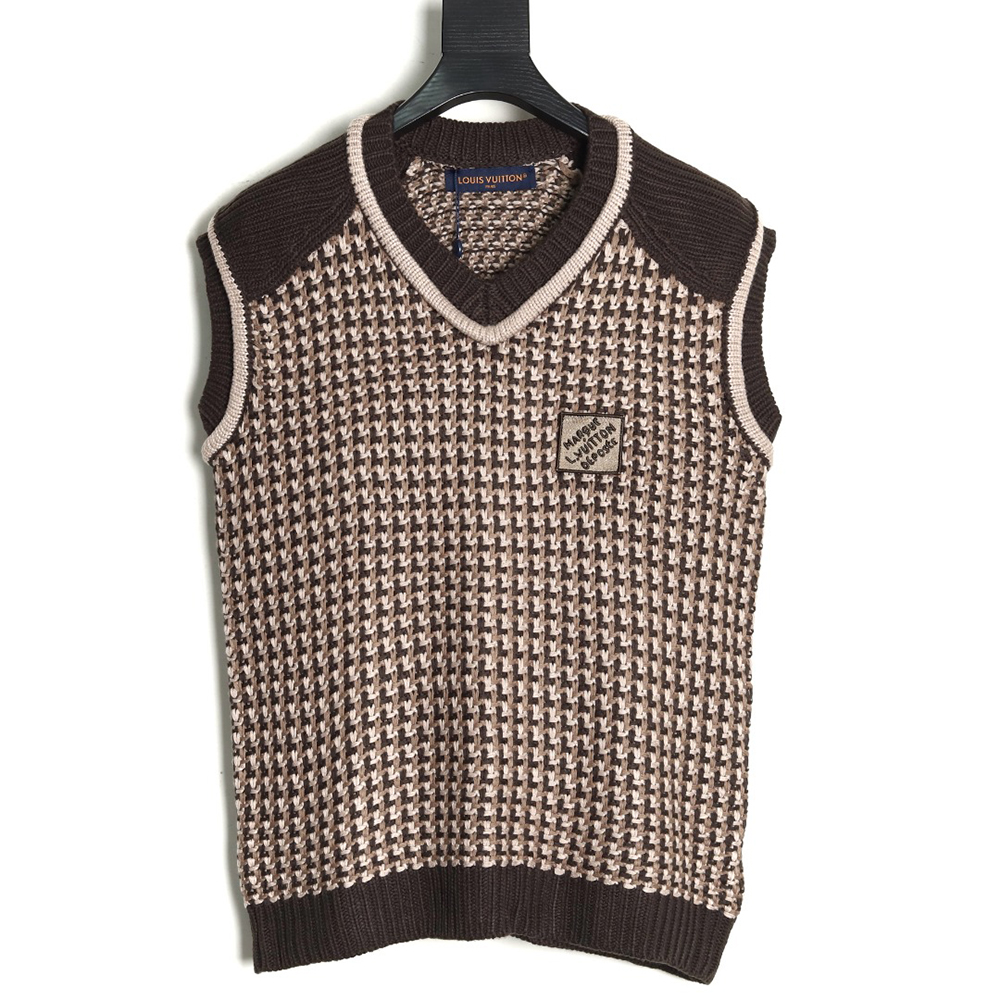 l0*is V*t0n brown check jacquard knit vest