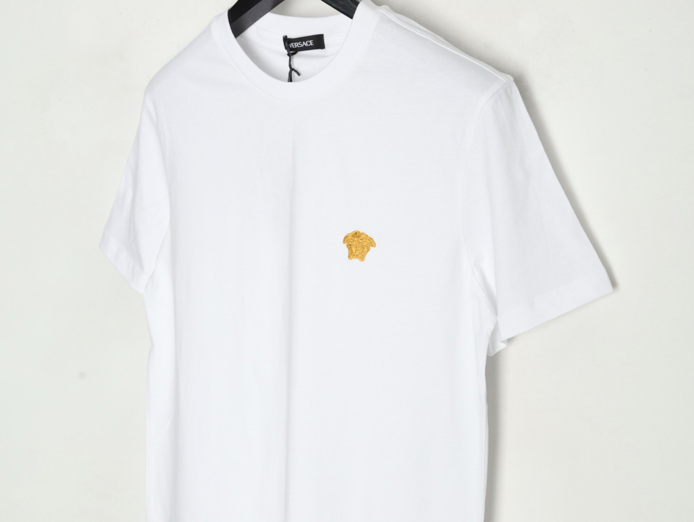 Versace Gold Logo Embroidered Short Sleeve T-Shirt