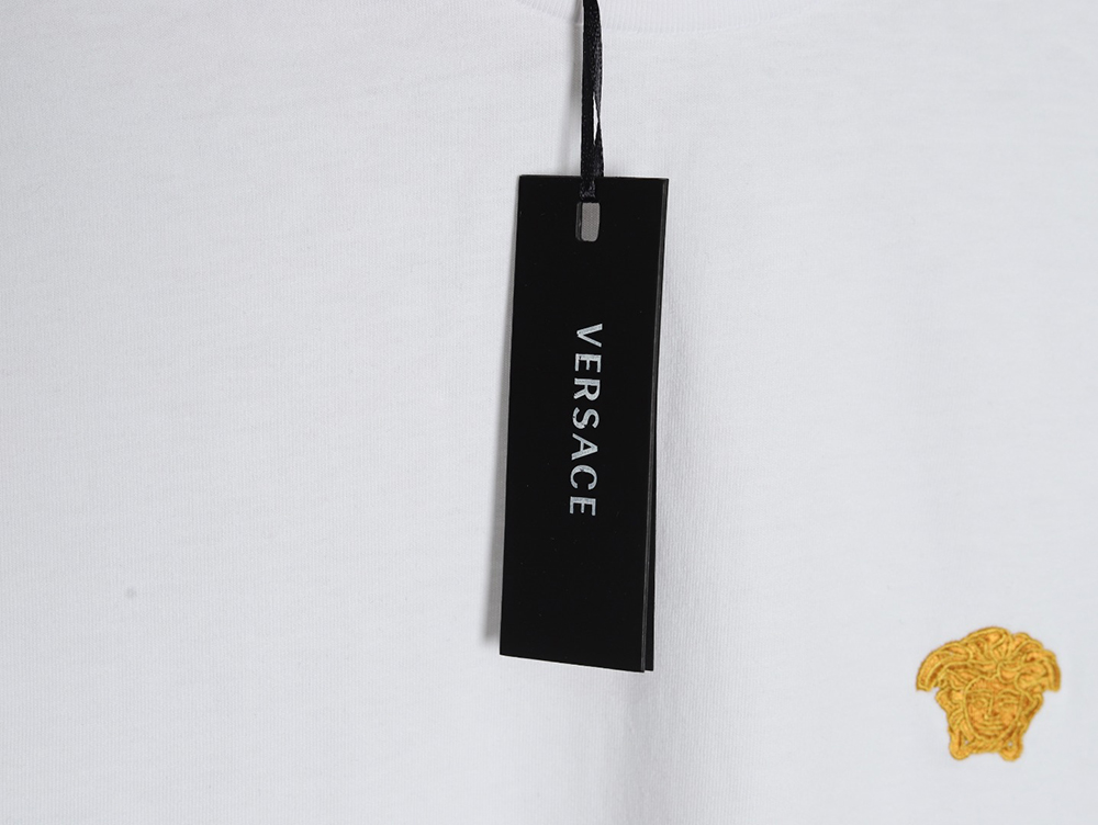 Versace Gold Logo Embroidered Short Sleeve T-Shirt