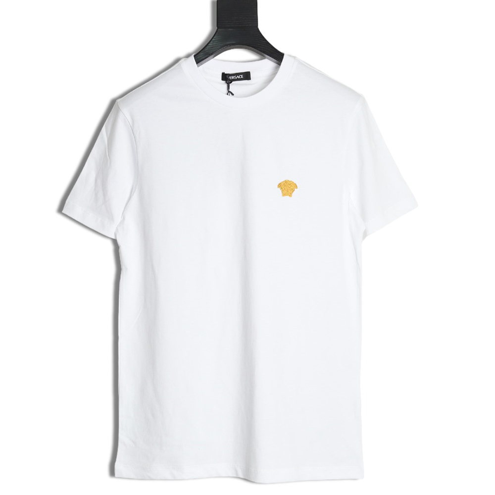 Versace Gold Logo Embroidered Short Sleeve T-Shirt
